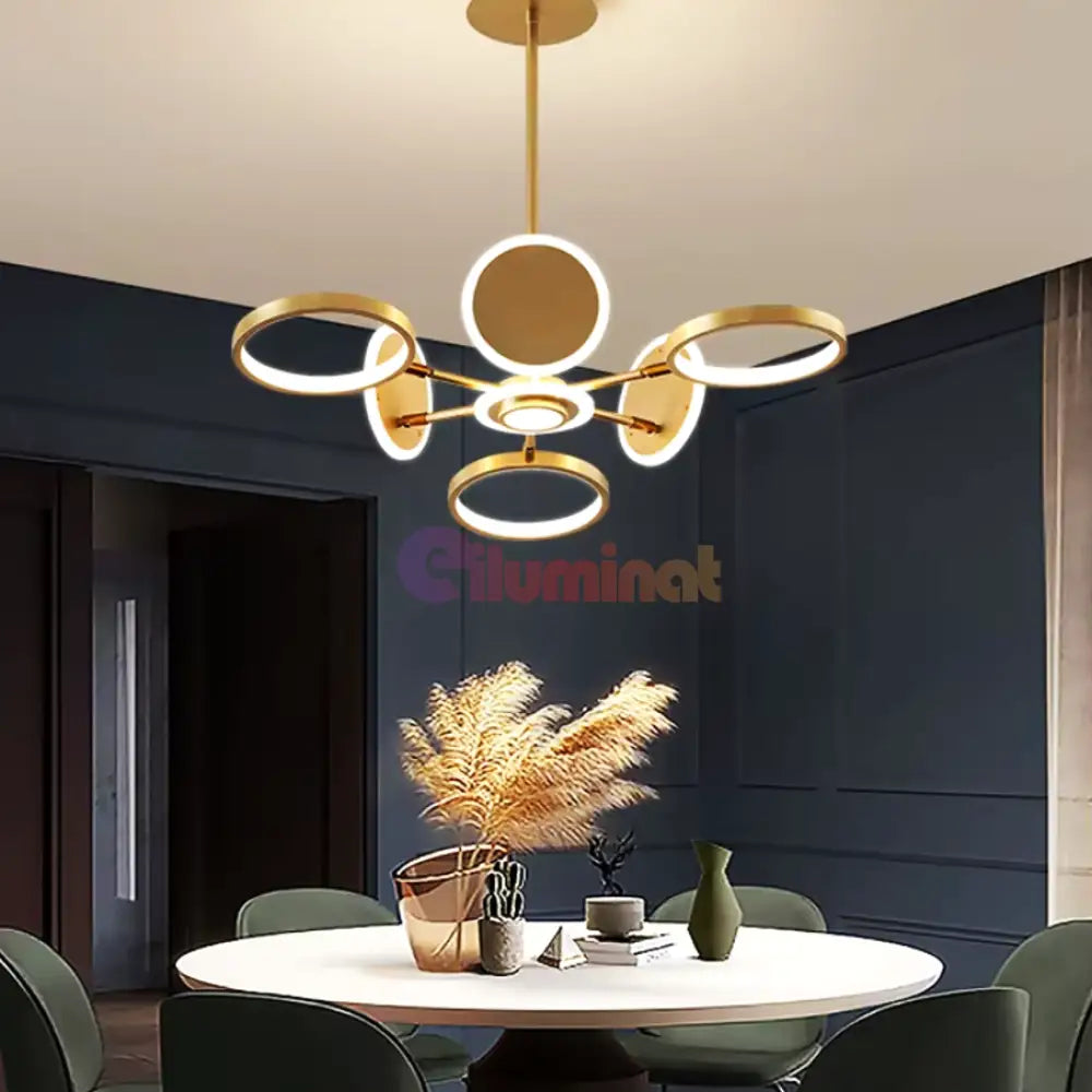 Lustra Led Gambit Gold 3 + 3 + 1 Brate Reglabile Echivalent 500W Telecomanda Led Ceiling Light