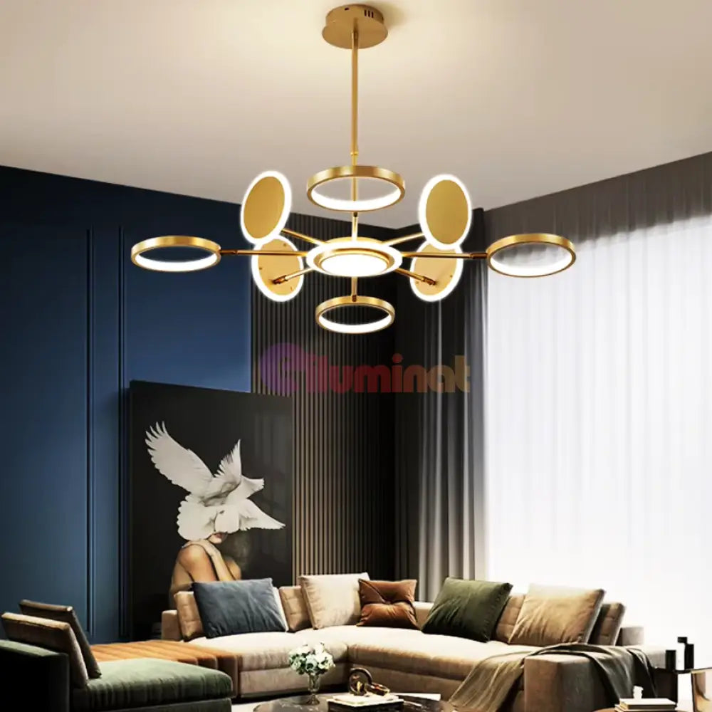 Lustra Led Gambit Gold 4 + 4 + 1 Brate Reglabile Echivalent 600W Telecomanda Led Ceiling Light