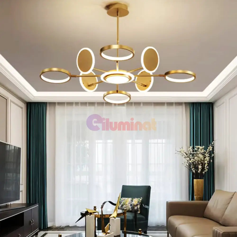 Lustra Led Gambit Gold 4 + 4 + 1 Brate Reglabile Echivalent 600W Telecomanda Led Ceiling Light