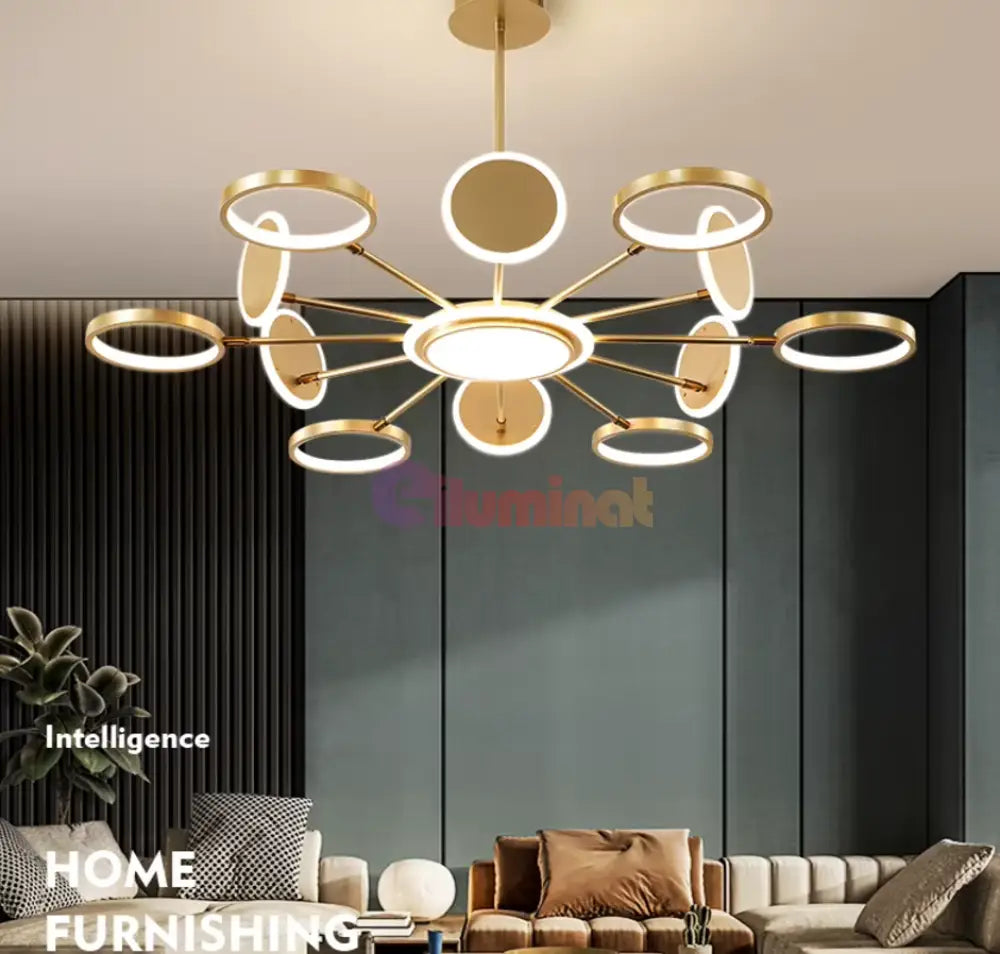 Lustra Led Gambit Gold 6 + 6 + 1 Brate Reglabile Echivalent 800W Telecomanda Led Ceiling Light