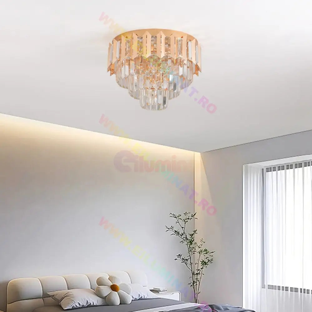 Lustra Led Gold Shine Cristal Echivalent 400W Montaj Aplicat/Suspendat Lighting Fixtures