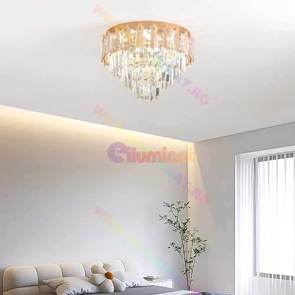 Lustra Led Gold Shine Cristal Echivalent 400W Montaj Aplicat/Suspendat Lighting Fixtures