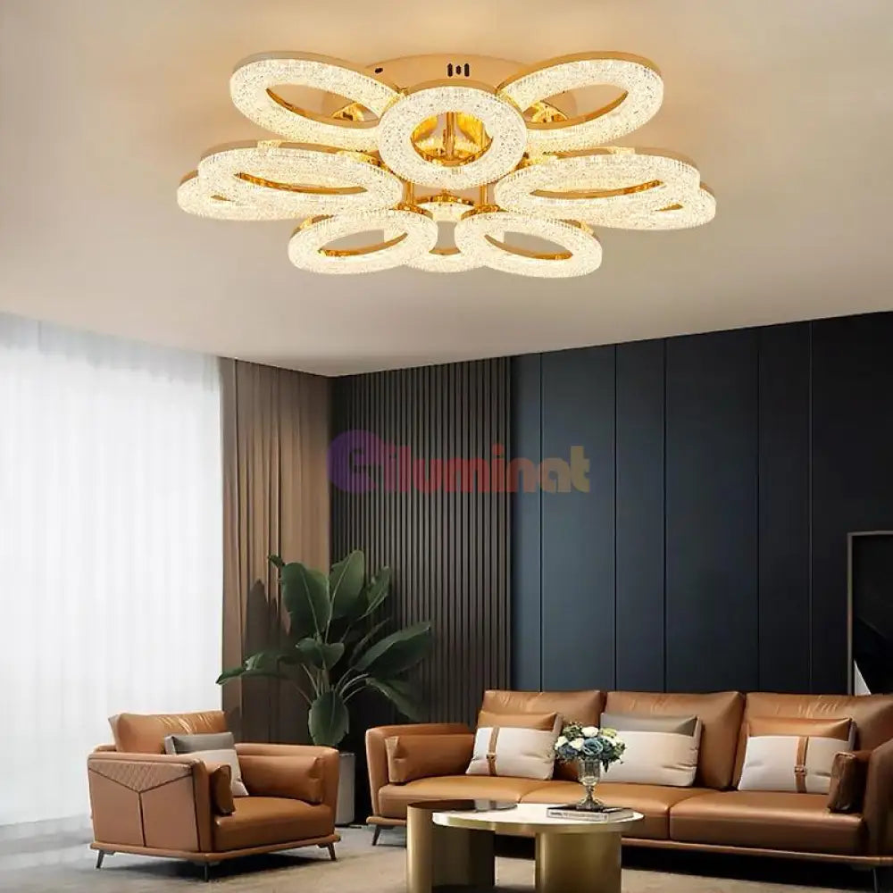 Lustra Led Golden 10 Ovals Echivalent 800W Telecomanda Lighting Fixtures