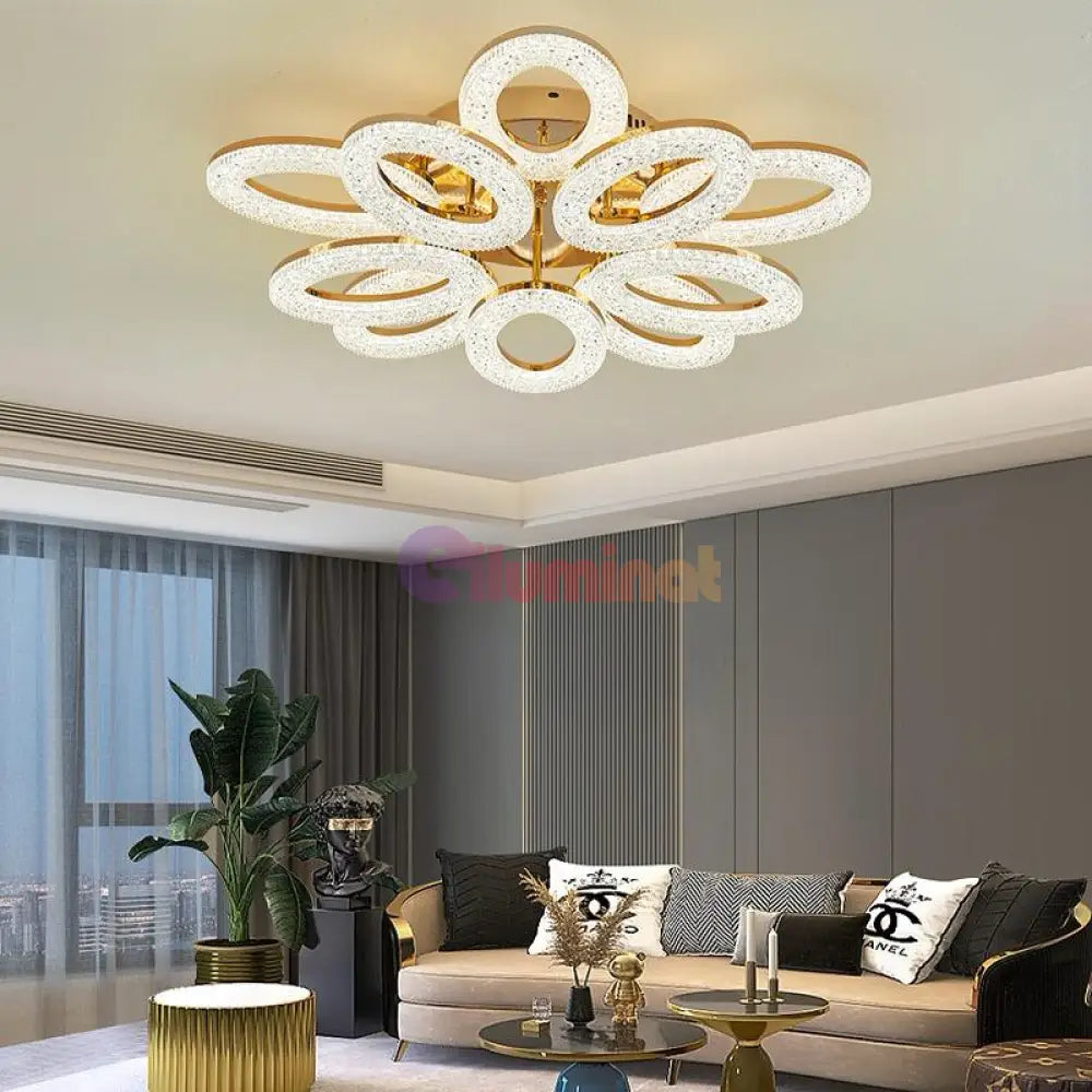 Lustra Led Golden 10 Ovals Echivalent 800W Telecomanda Lighting Fixtures