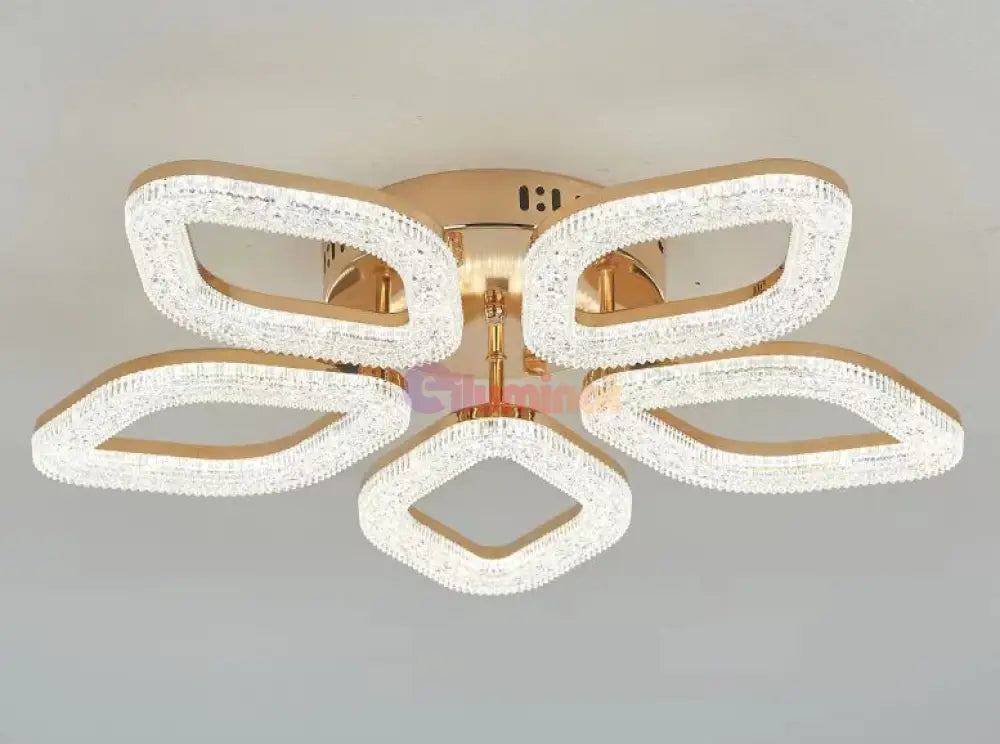 Lustra Led Golden 5 Diamonds Echivalent 400W Telecomanda Lighting Fixtures