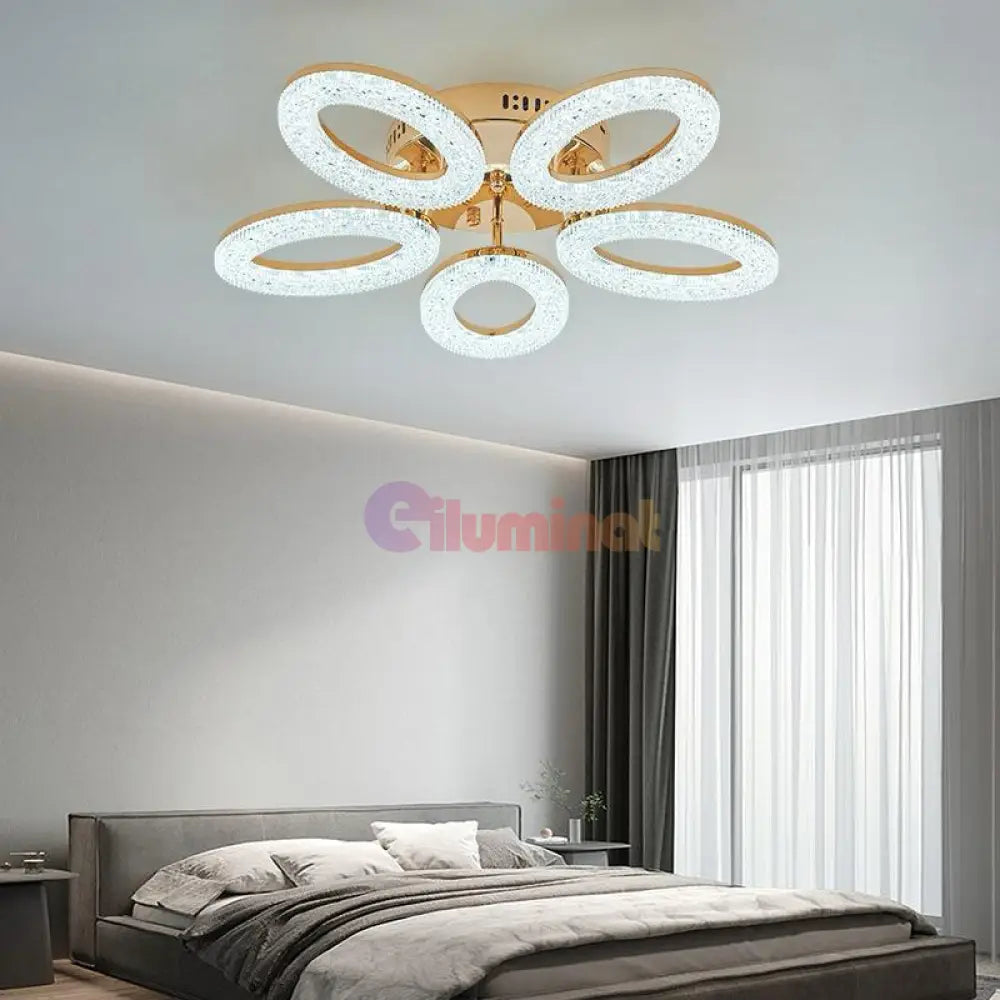 Lustra Led Golden 5 Ovals Echivalent 400W Telecomanda Lighting Fixtures