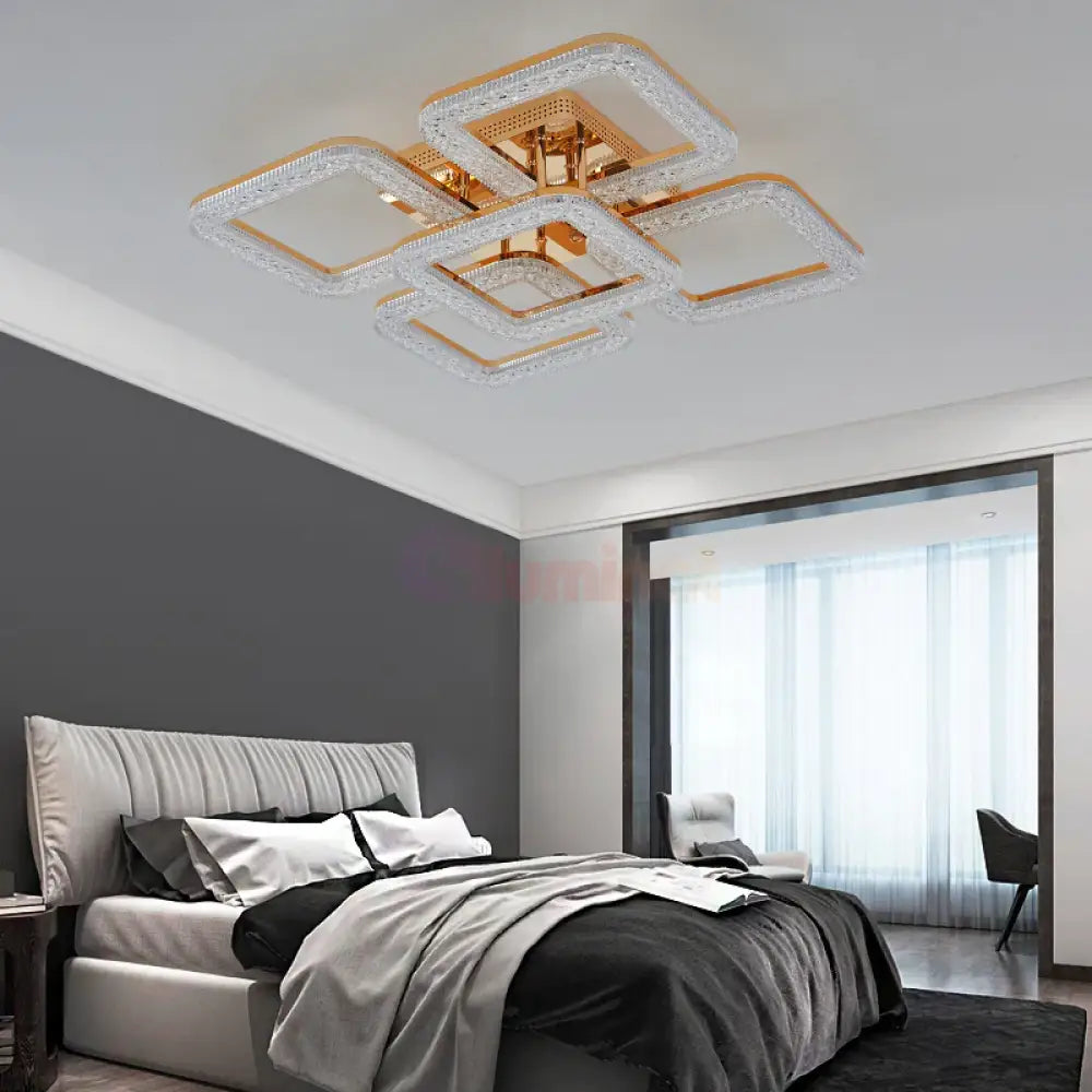 Lustra Led Golden Square 4 + 1 Echivalent 800W Telecomanda Lighting Fixtures