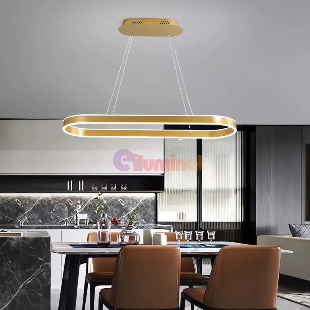 Lustra LED KING Gold 1 Segment Oval 120W cu Telecomanda SE-P3211-GD AURIE / 80CM / SUSPENDATE Lighting Fixtures