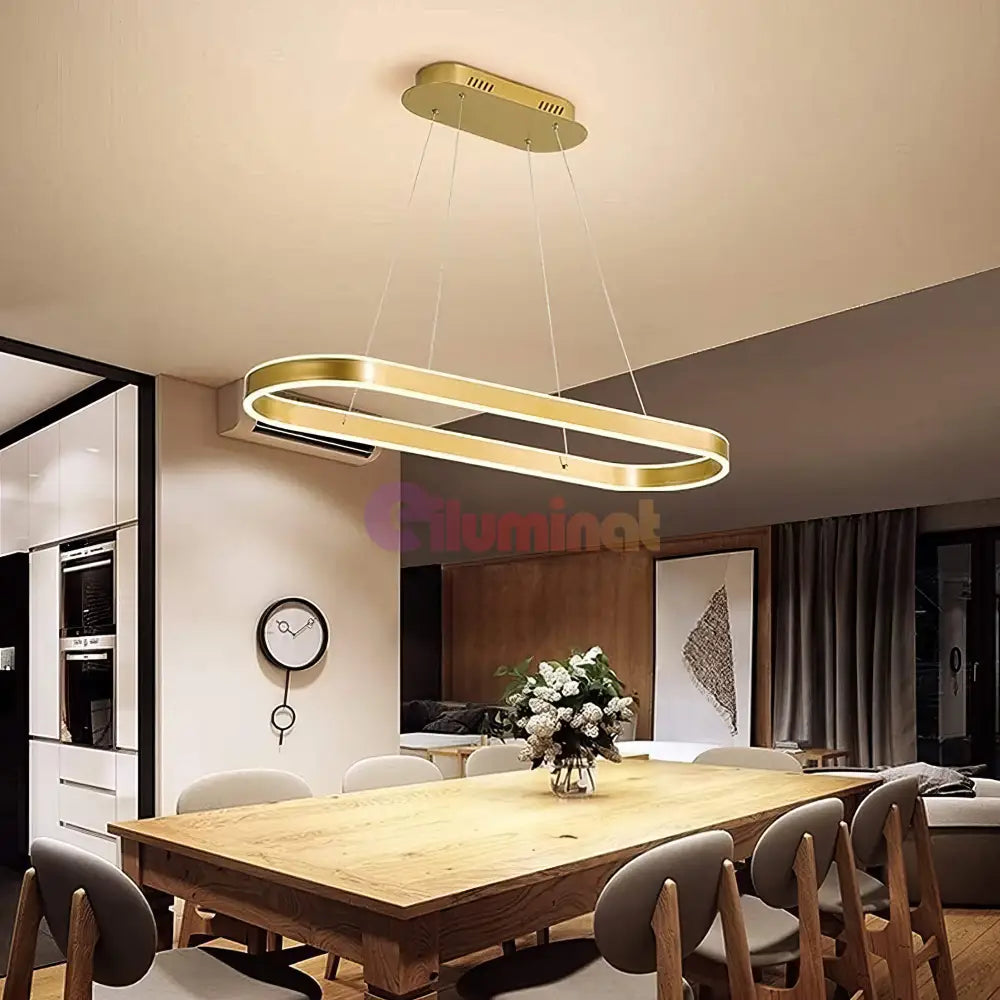 Lustra LED KING Gold 1 Segment Oval 120W cu Telecomanda SE-P3211-GD AURIE / 80CM / SUSPENDATE Lighting Fixtures