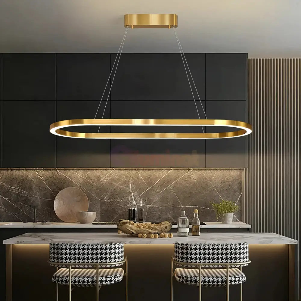Lustra LED KING Gold 1 Segment Oval 120W cu Telecomanda SE-P3211-GD AURIE / 80CM / SUSPENDATE Lighting Fixtures