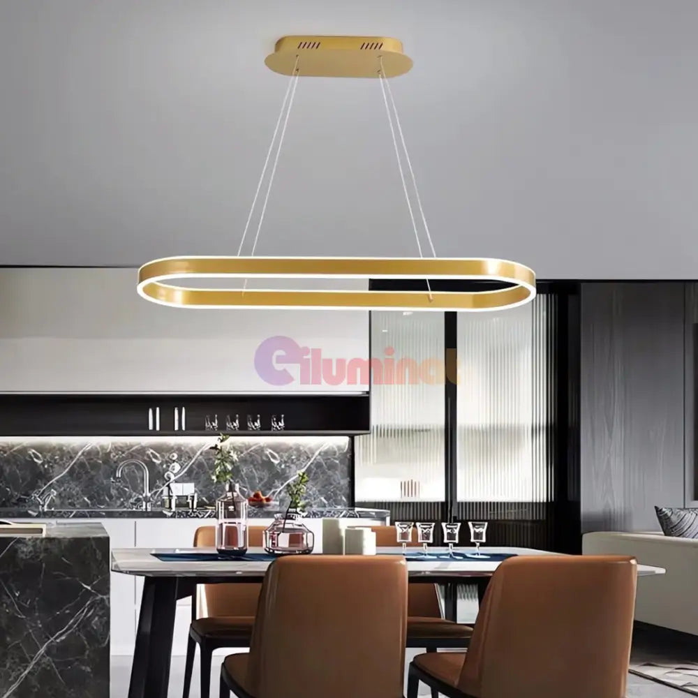 Lustra LED KING Gold 1 Segment Oval 120W cu Telecomanda SE-P3211-GD AURIE / 80CM / SUSPENDATE Lighting Fixtures