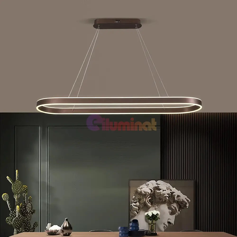 Lustra LED KING OVAL WENGE 1 Segment 120W cu Telecomanda SE-P3211-CF BROWN / 80CM / SUSPENDATE Lighting Fixtures