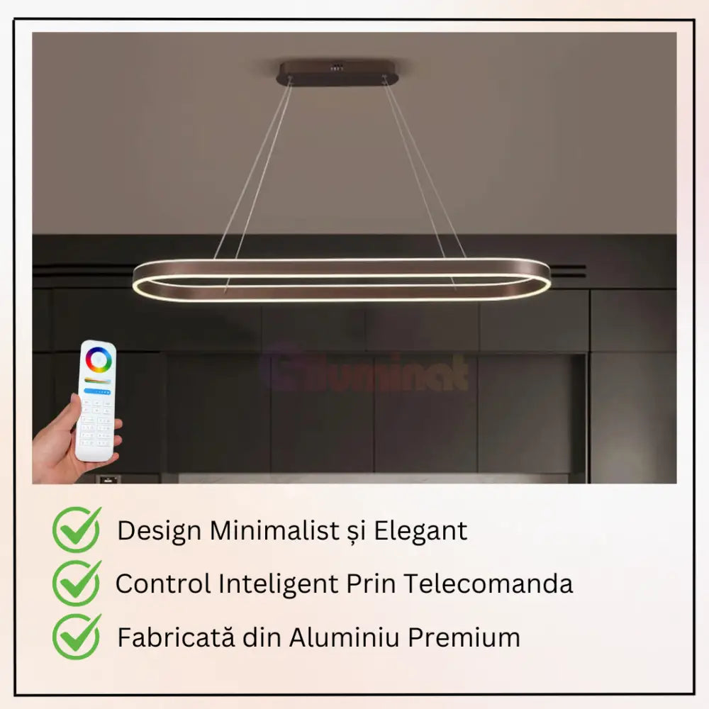 Lustra LED KING OVAL WENGE 1 Segment 120W cu Telecomanda SE-P3211-CF BROWN / 80CM / SUSPENDATE Lighting Fixtures