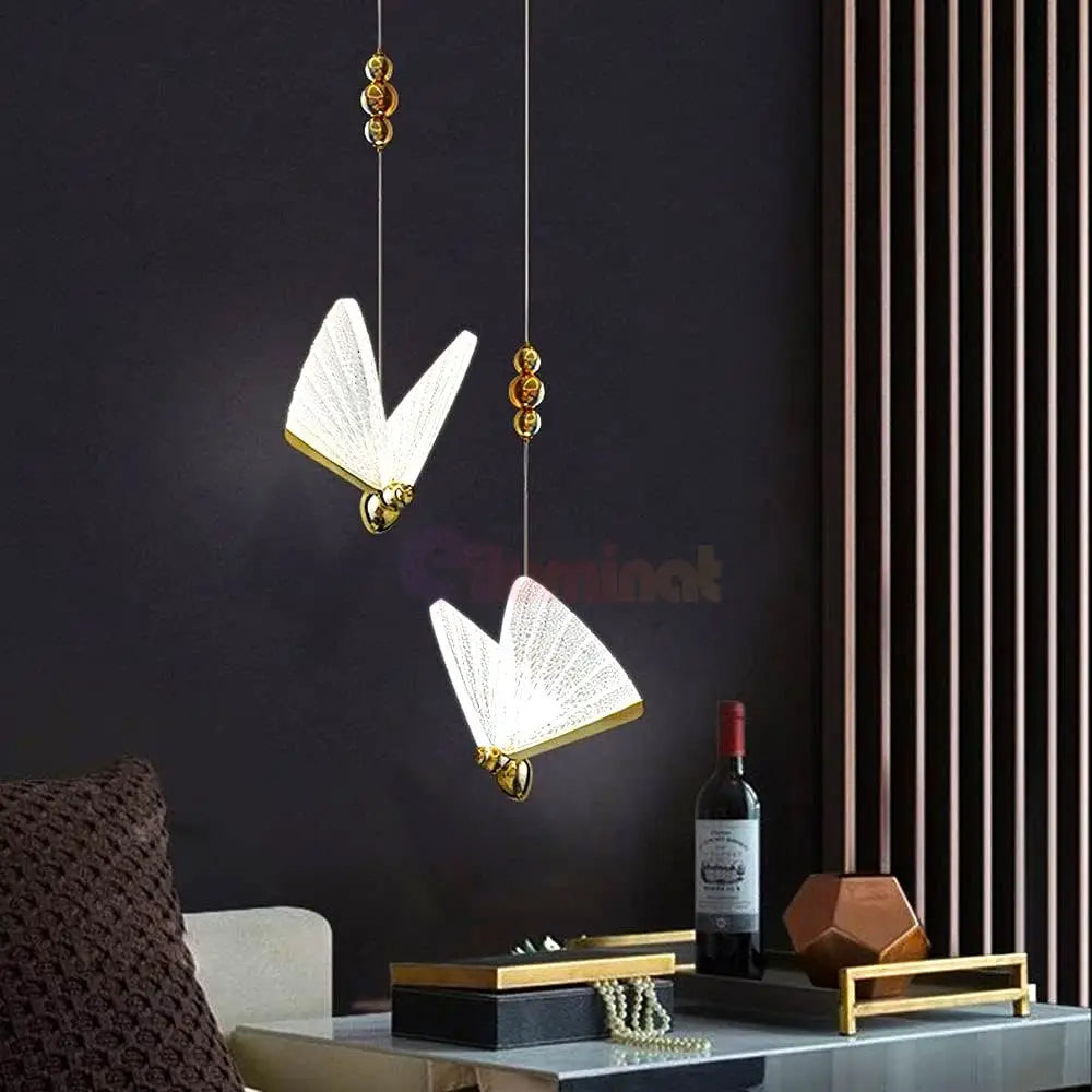 Lustra Led Luxury 2 Golden Butterflies Lighting Fixtures