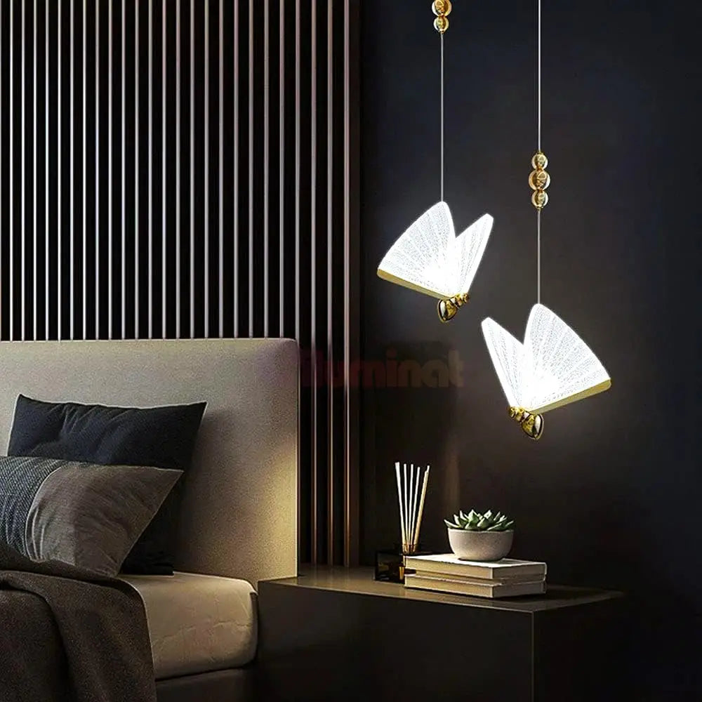 Lustra Led Luxury 2 Golden Butterflies Lighting Fixtures