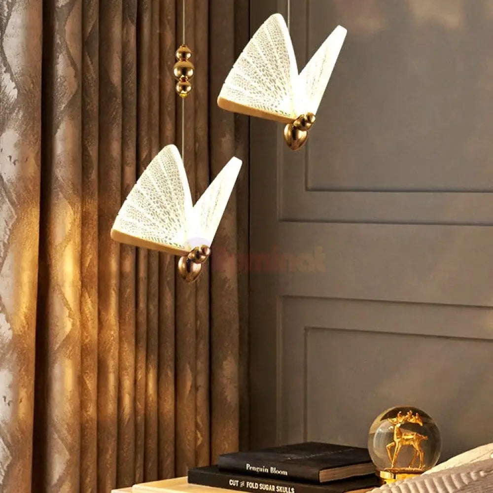 Lustra Led Luxury 2 Golden Butterflies Lighting Fixtures