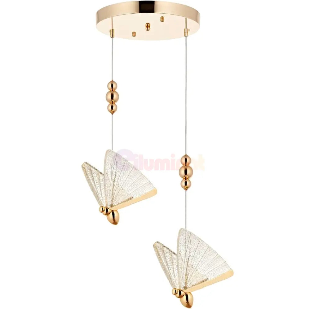 Lustra Led Luxury 2 Golden Butterflies Lighting Fixtures