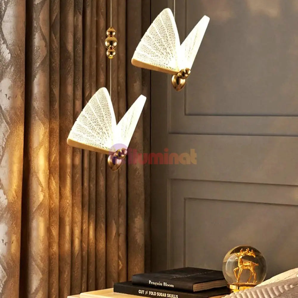 Lustra Led Luxury 2 Golden Butterflies Lighting Fixtures