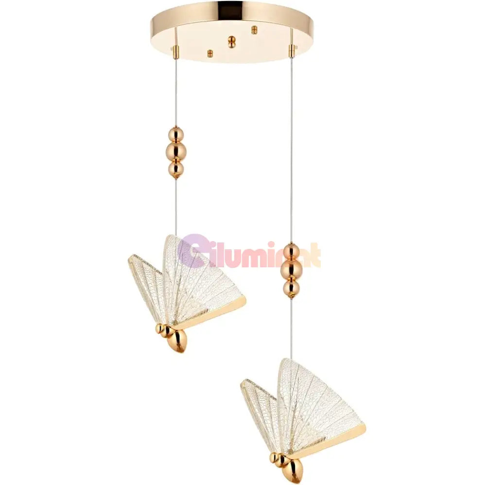 Lustra Led Luxury 2 Golden Butterflies Lighting Fixtures