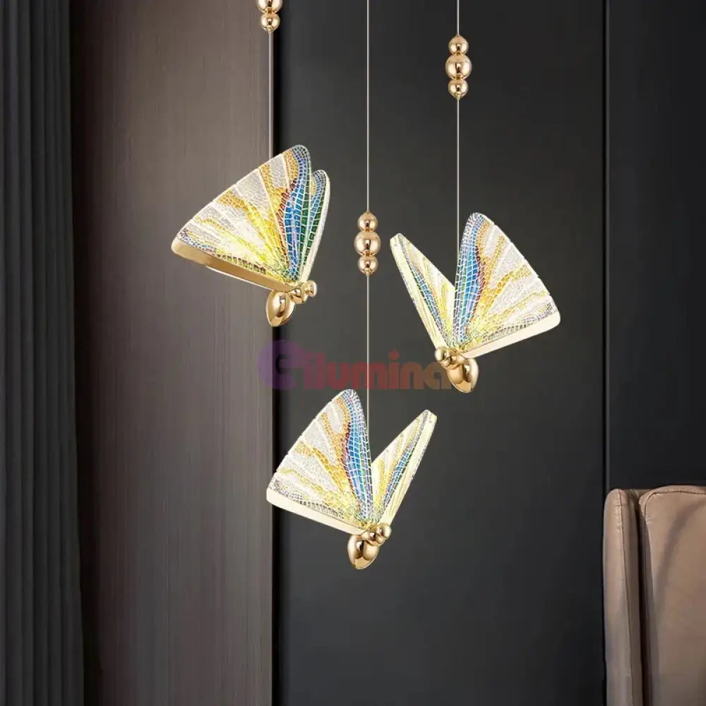 Lustra Led Luxury 3 Golden Butterflies Lighting Fixtures