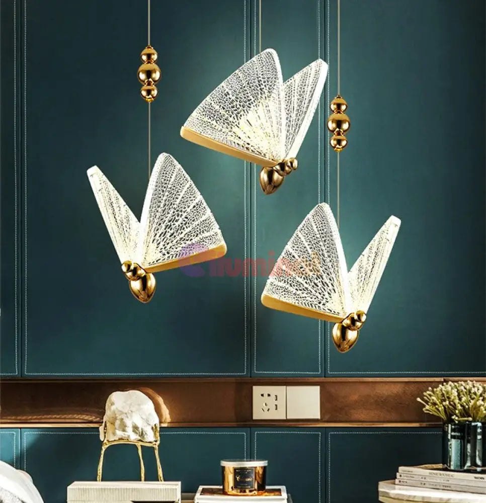 Lustra Led Luxury 3 Golden Butterflies Lighting Fixtures
