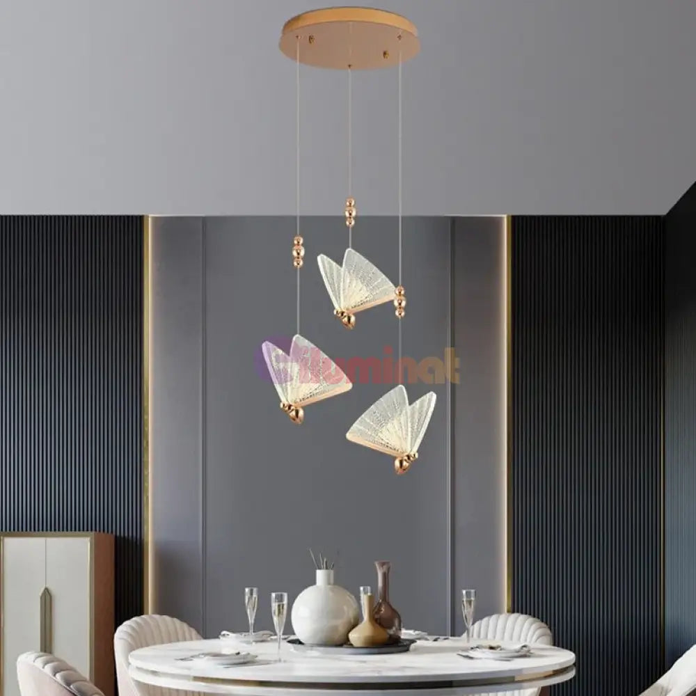 Lustra Led Luxury 3 Golden Butterflies Lighting Fixtures