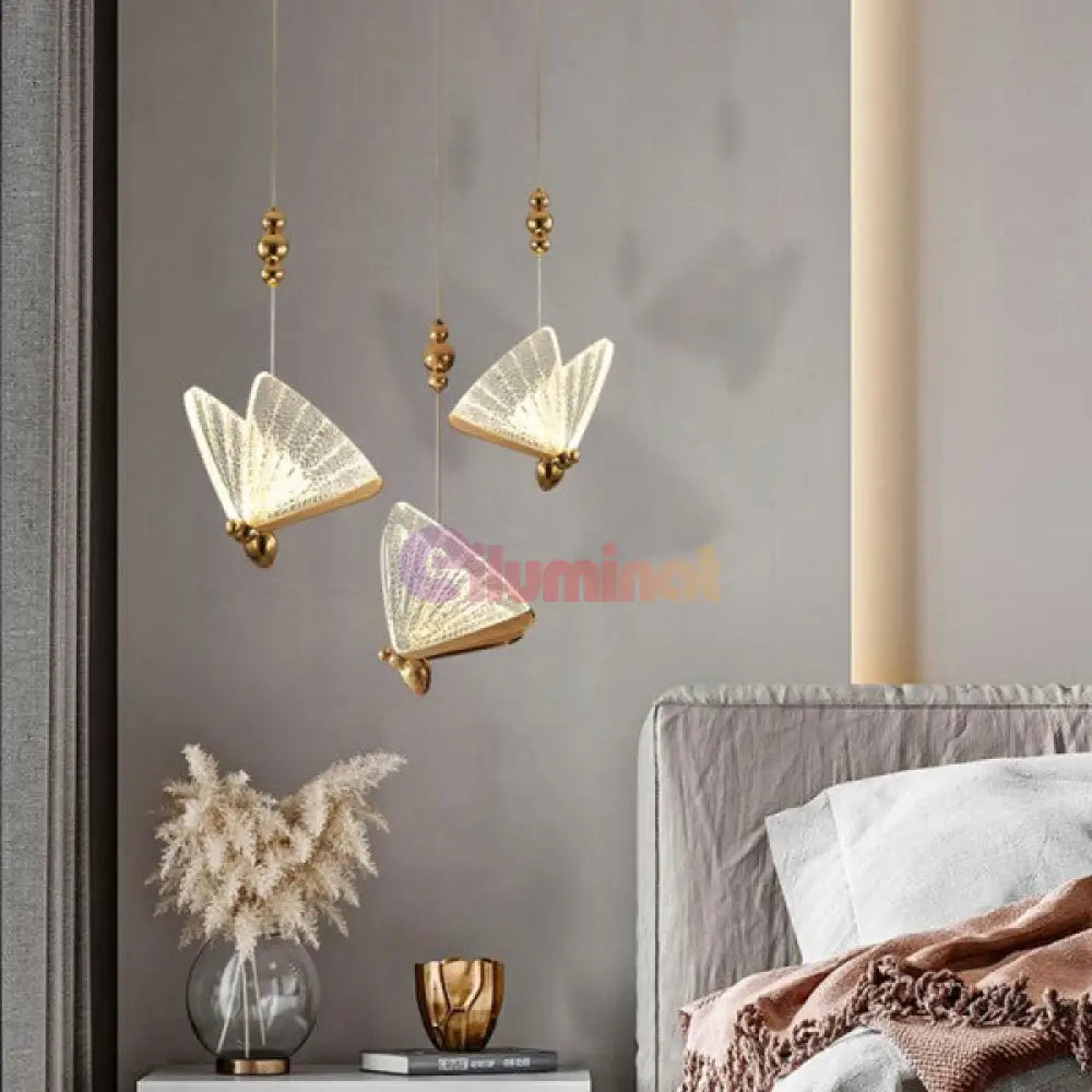 Lustra Led Luxury 3 Golden Butterflies Lighting Fixtures