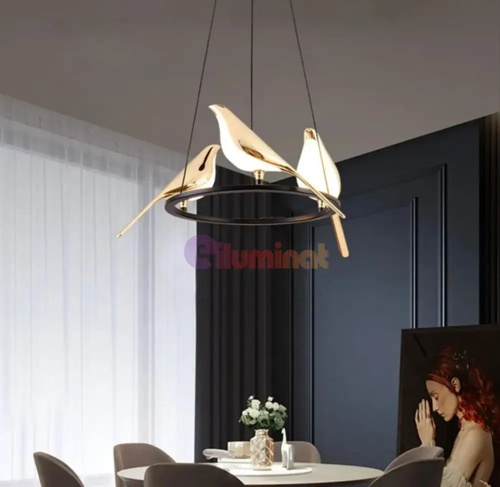 Lustra Led Luxury 3 Golden Swallow Lighting Fixtures