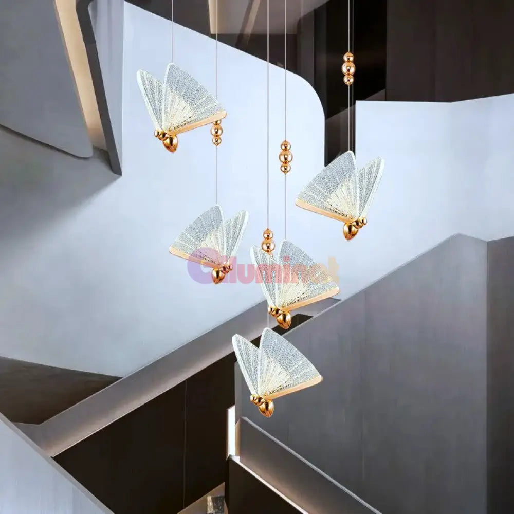 Lustra Led Luxury 5 Golden Butterflies Lighting Fixtures