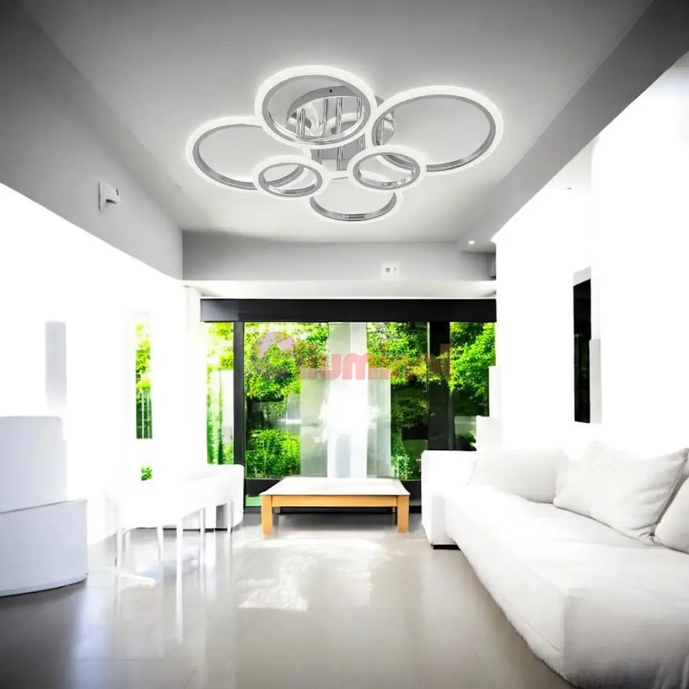 Lustra LED Maxi Brevia Silver 4 + 2 Circle Echivalent 800W ARGINTIE / CIRCLE DESIGN Lighting Fixtures