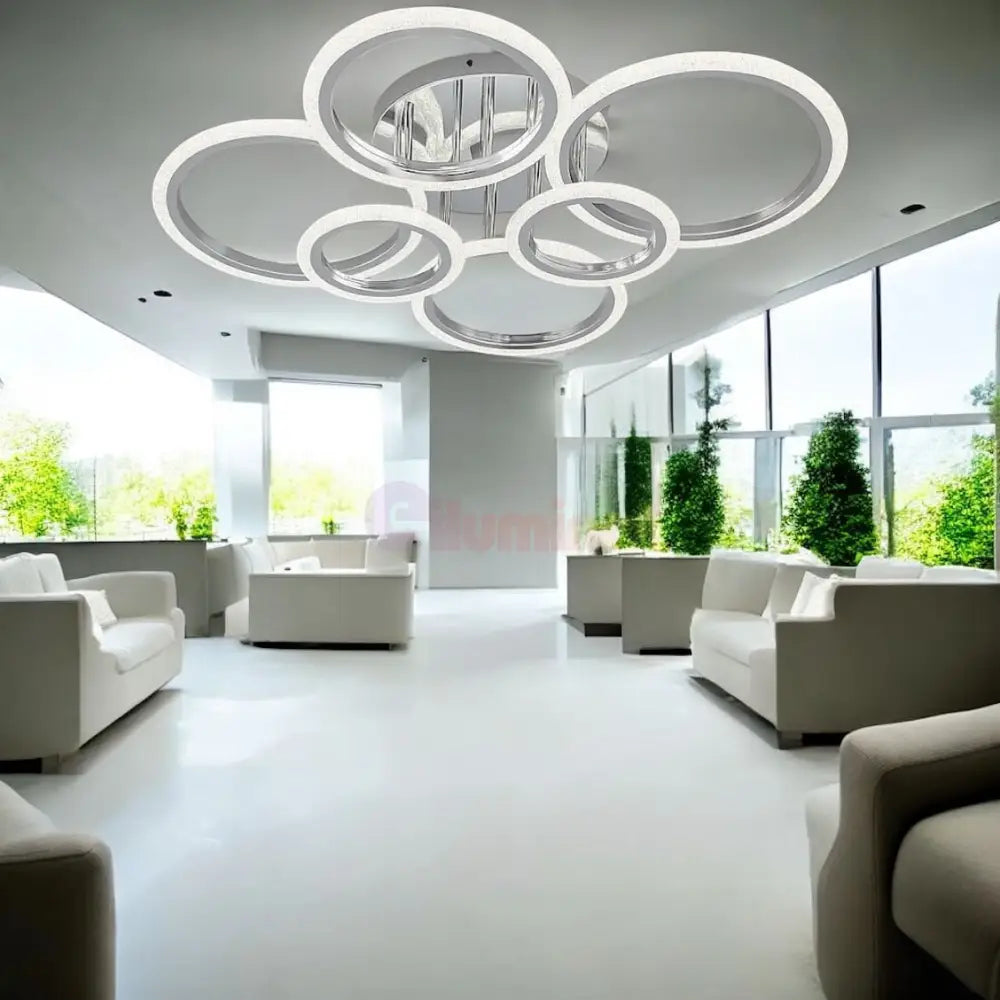 Lustra LED Maxi Brevia Silver 4 + 2 Circle Echivalent 800W ARGINTIE / CIRCLE DESIGN Lighting Fixtures