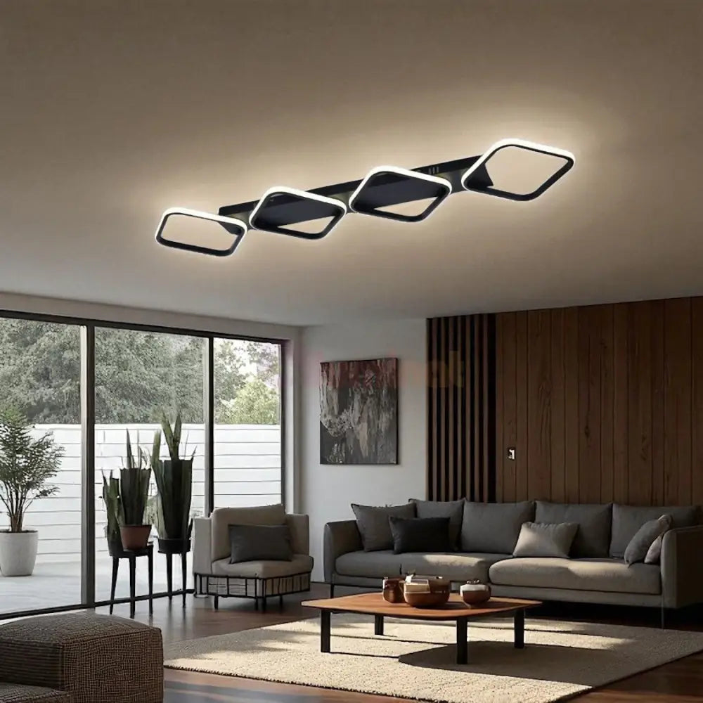 Lustra LED Maxi Lumara Black Echivalent 400W Telecomanda NEAGRA / SQUARE DESIGN / 112CM Lighting Fixtures