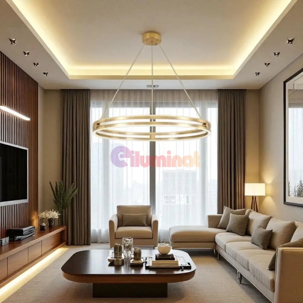 Lustra LED Maxi Ring Gold Suspendata Echivalent 800W Telecomanda AURIE / SUSPENDATE / 60CM Lighting Fixtures