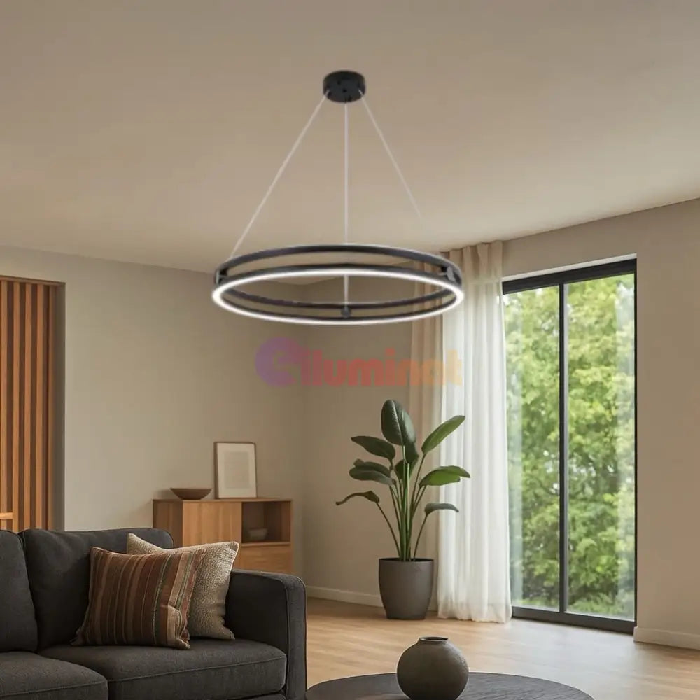Lustra LED Maxi Ring Neagra Suspendata Echivalent 800W Telecomanda NEAGRA / SUSPENDATE / 60CM Lighting Fixtures
