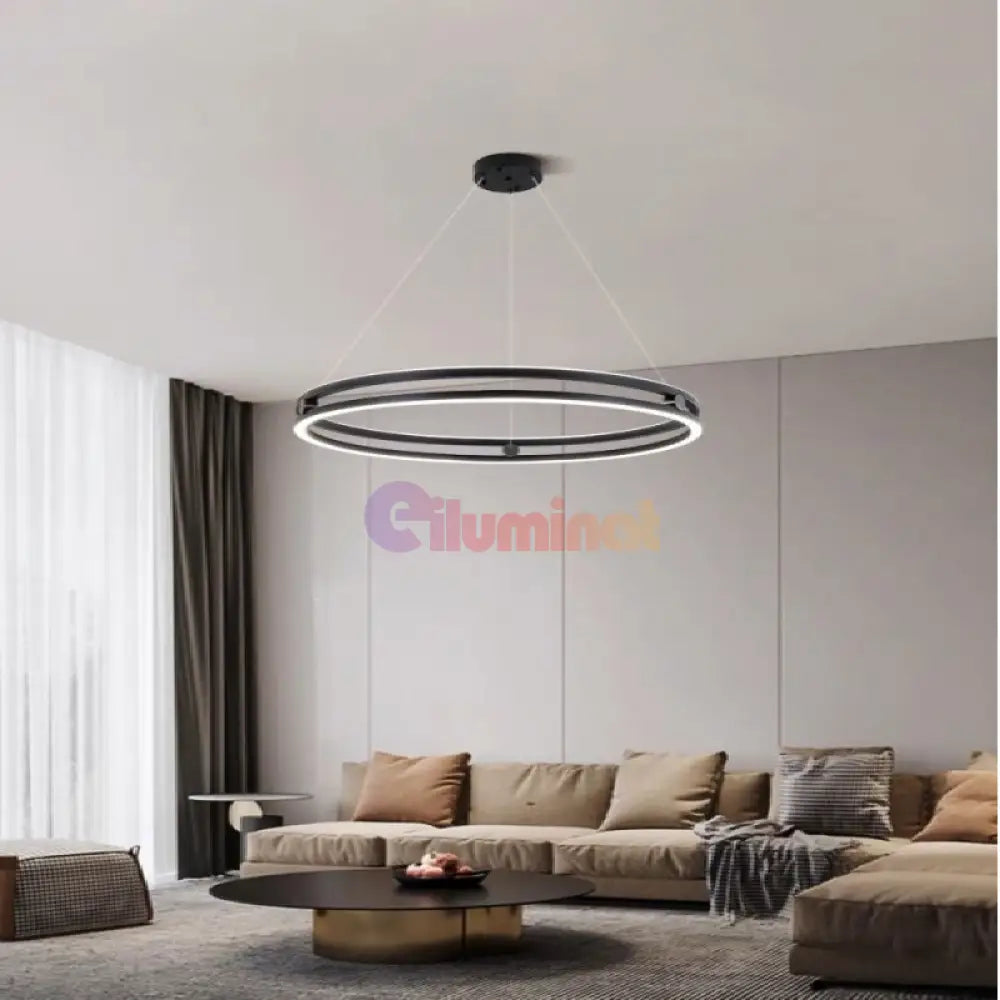 Lustra LED Maxi Ring Neagra Suspendata Echivalent 800W Telecomanda NEAGRA / SUSPENDATE / 60CM Lighting Fixtures