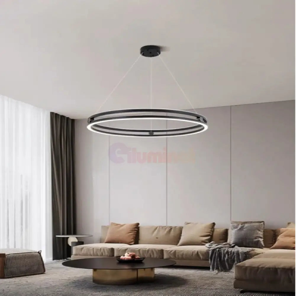 Lustra LED Maxi Ring Neagra Suspendata Echivalent 800W Telecomanda NEAGRA / SUSPENDATE / 60CM Lighting Fixtures