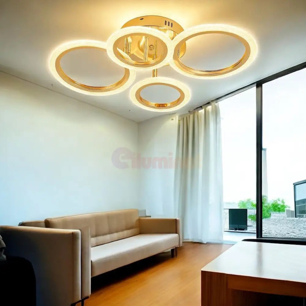 Lustra LED Mini Brevia Gold 2 + 2 Circle Echivalent 400W Telecomanda AURIE / CIRCLE DESIGN Lighting Fixtures