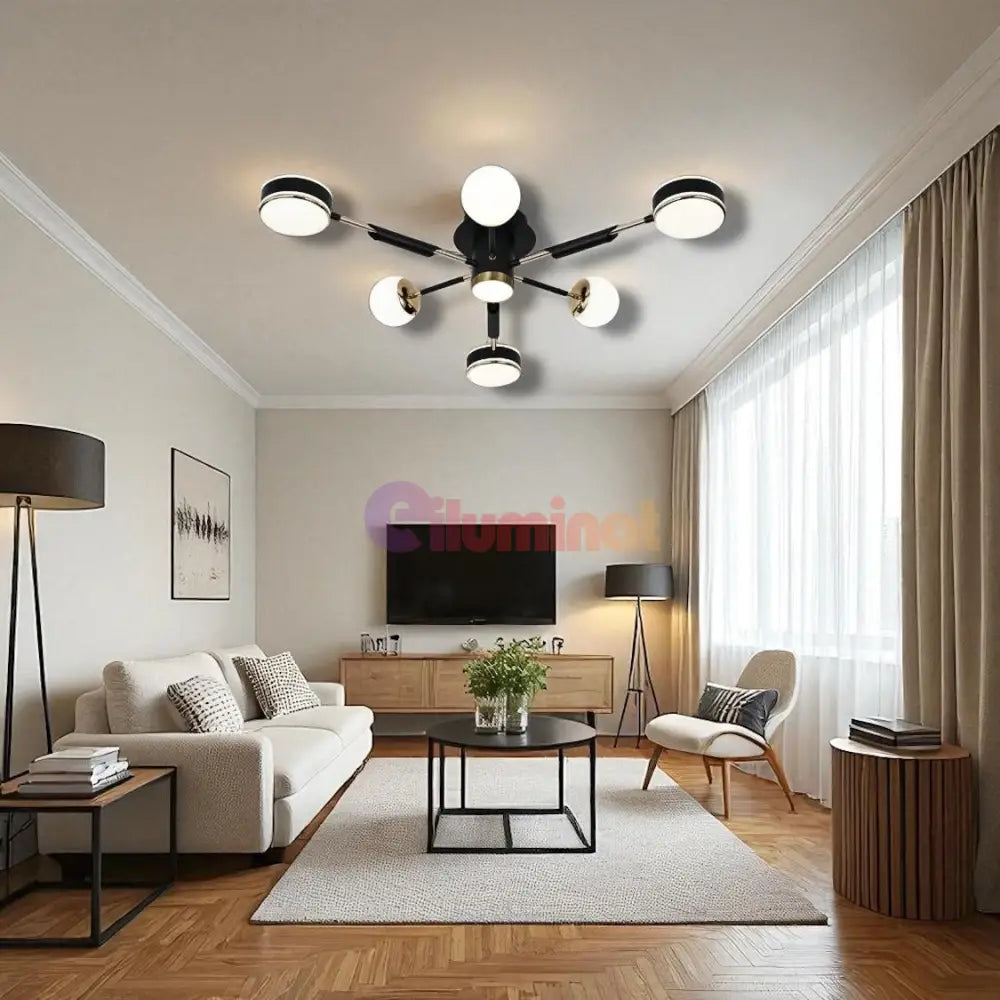 Lustra LED Mini Fenora Black Echivalent 300W Telecomanda NEAGRA / MINIMALIST DESIGN / 83CM Lighting Fixtures