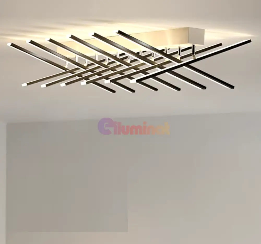 Lustra Led Minimalist Lines Reglabila Alb + Negru Telecomanda Lighting Fixtures