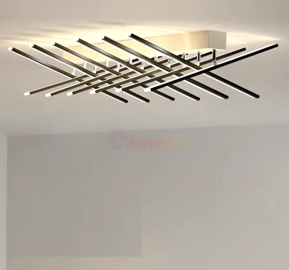 Lustra Led Minimalist Lines Reglabila Alb + Negru Telecomanda Lighting Fixtures