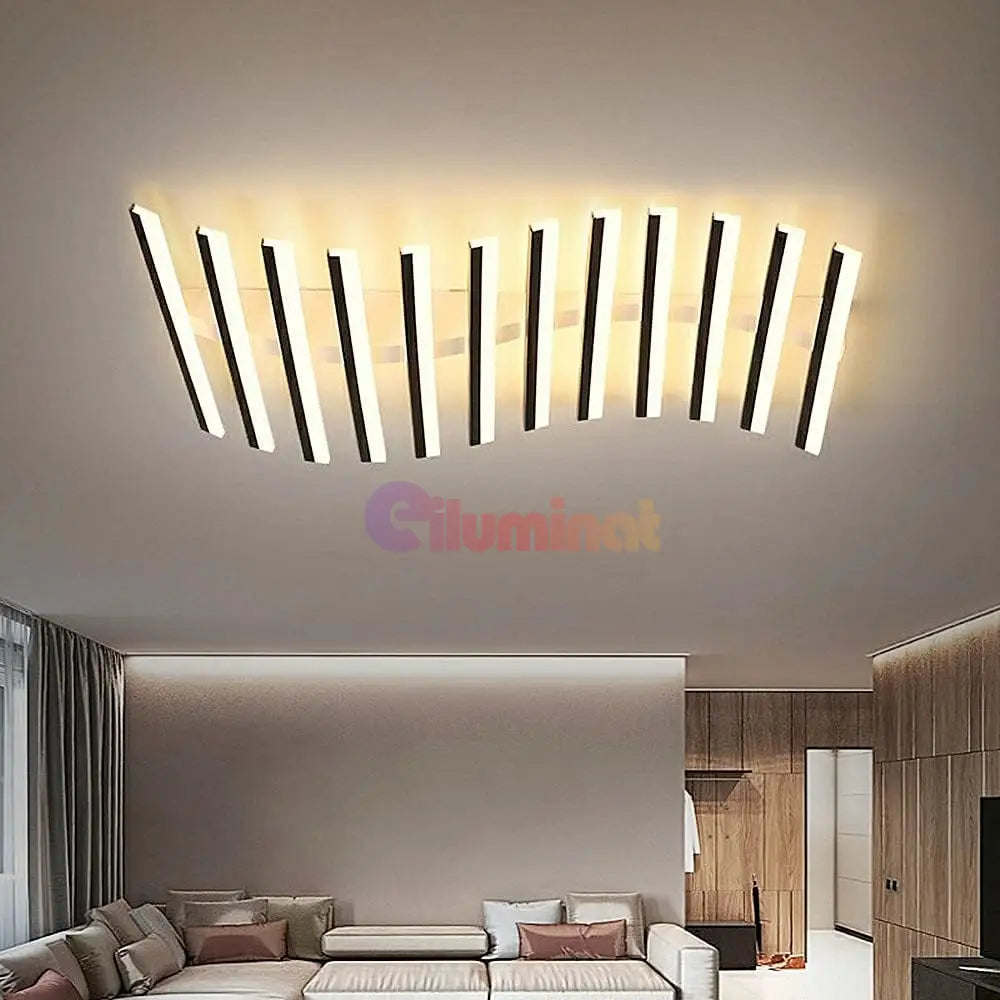 Lustra Led Minimalist Lines Reglabila Alb + Negru Telecomanda Lighting Fixtures