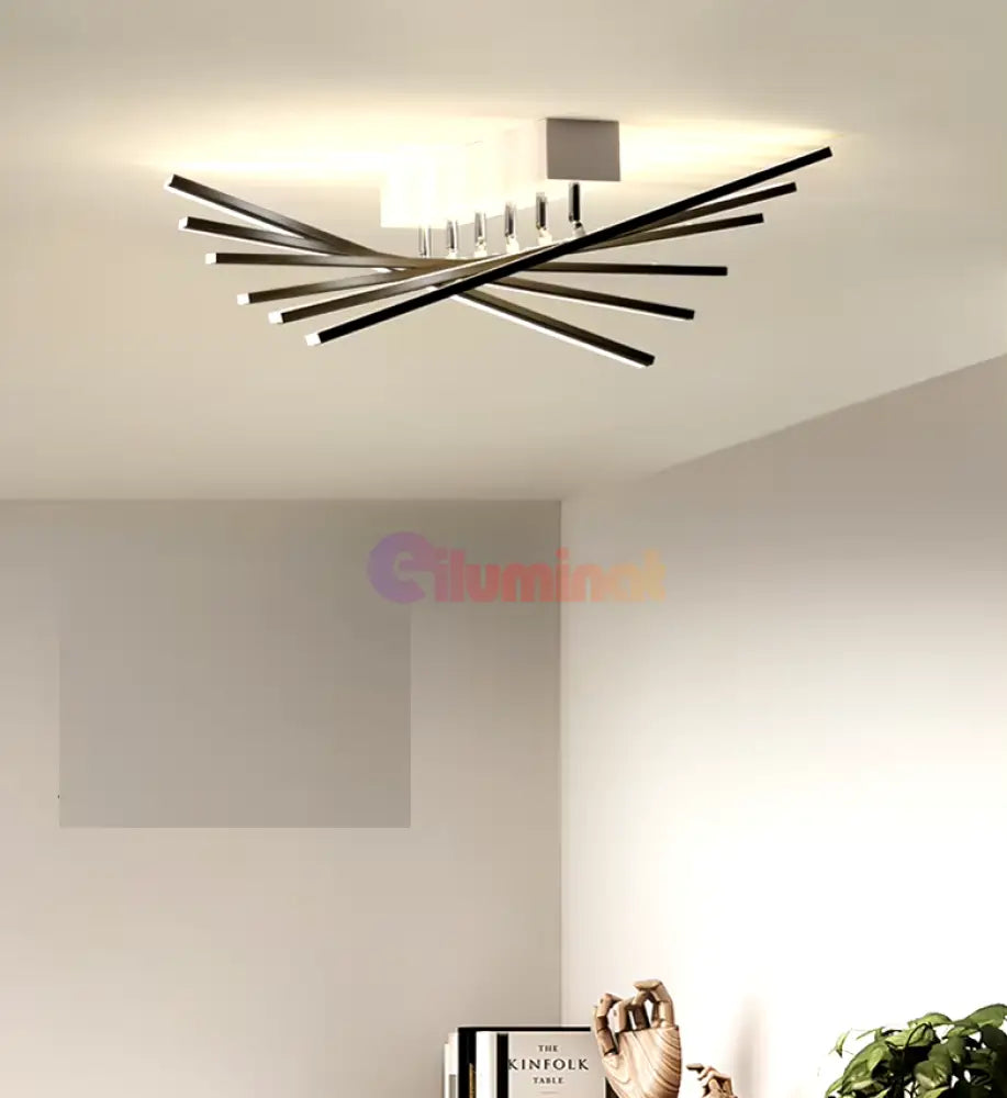 Lustra Led Minimalist Lines Reglabila Alb + Negru Telecomanda Lighting Fixtures