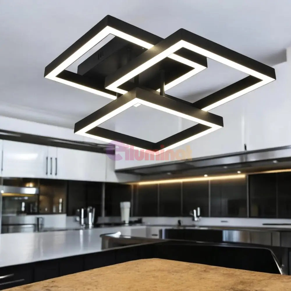 Lustra Led Modern 3 Square Black Echivalent 300W Telecomanda Lighting Fixtures