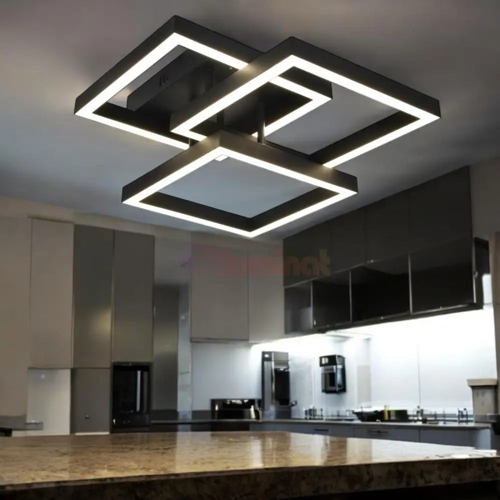 Lustra Led Modern 3 Square Black Echivalent 300W Telecomanda Lighting Fixtures
