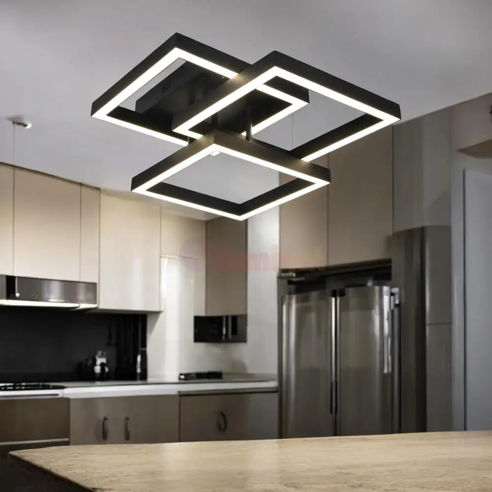 Lustra Led Modern 3 Square Black Echivalent 300W Telecomanda Lighting Fixtures