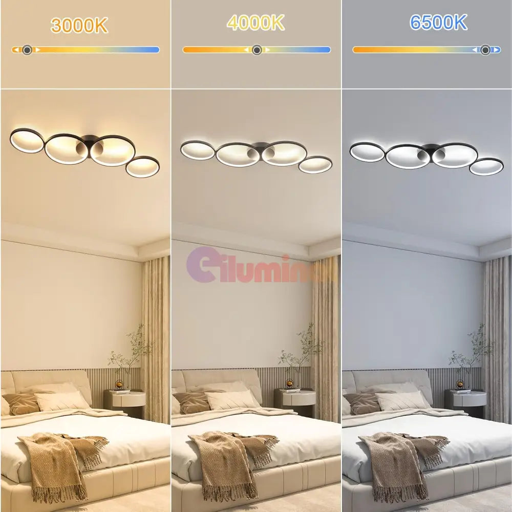 Lustra LED Modern Black 4 Rings Echivalent 600W Telecomanda NEAGRA / 88CM / MINIMALIST DESIGN Lighting Fixtures