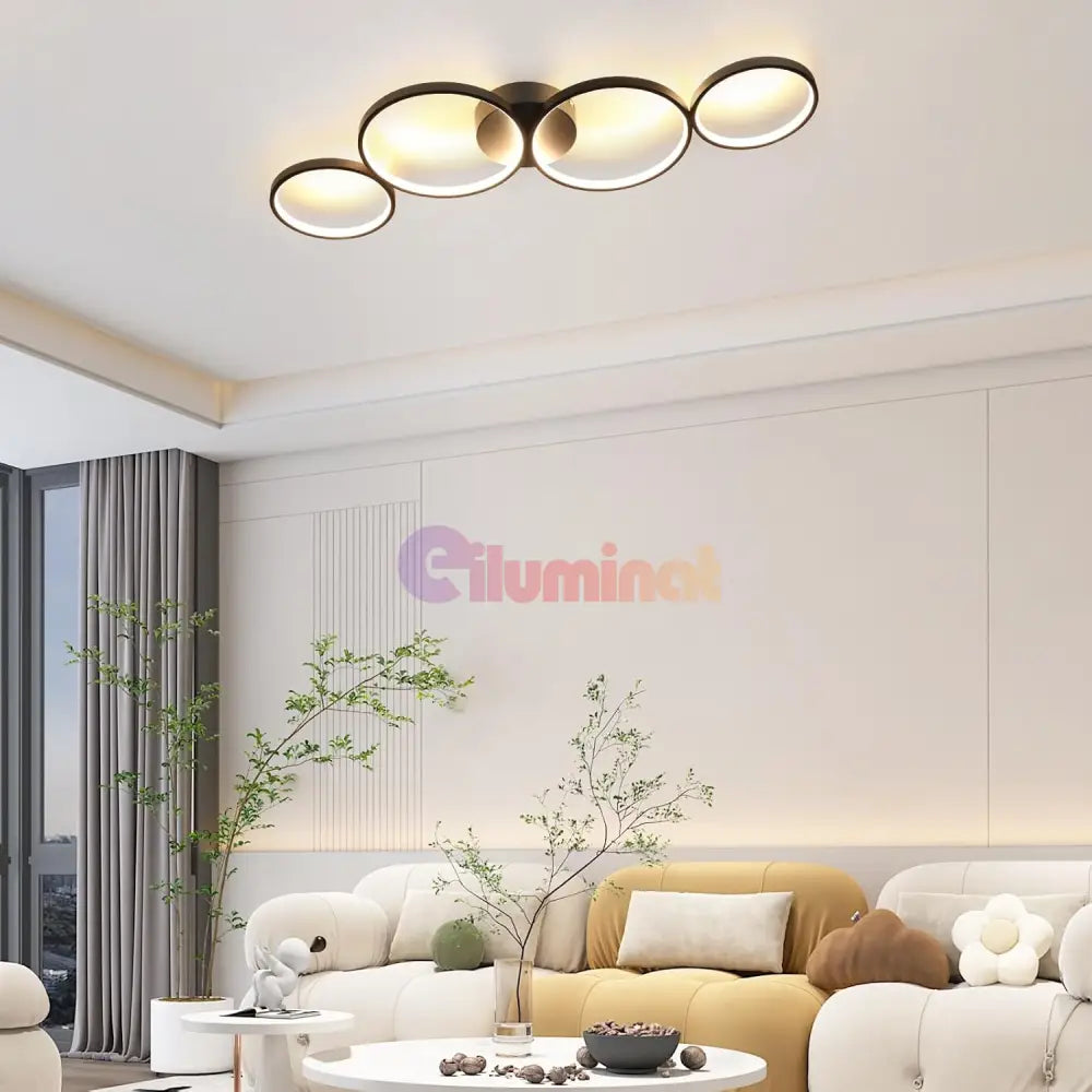 Lustra LED Modern Black 4 Rings Echivalent 600W Telecomanda NEAGRA / 88CM / MINIMALIST DESIGN Lighting Fixtures