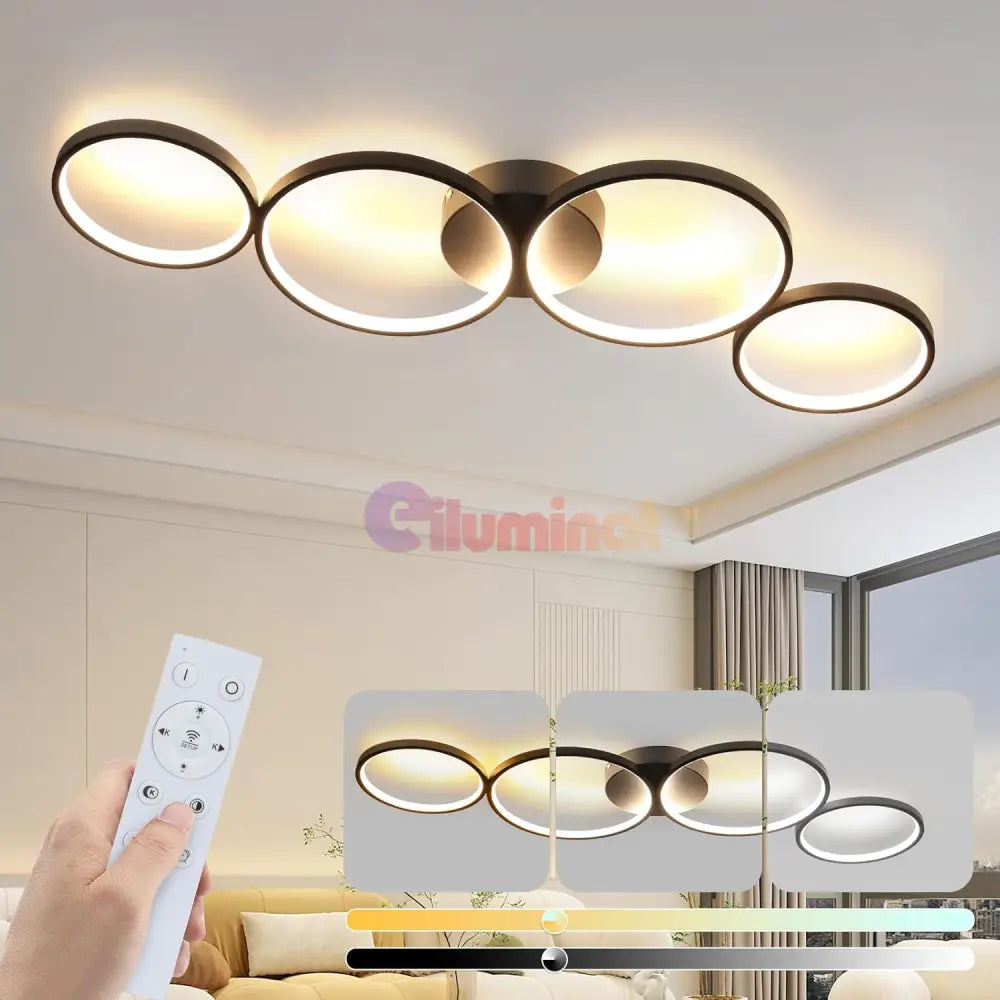 Lustra LED Modern Black 4 Rings Echivalent 600W Telecomanda NEAGRA / 88CM / MINIMALIST DESIGN Lighting Fixtures