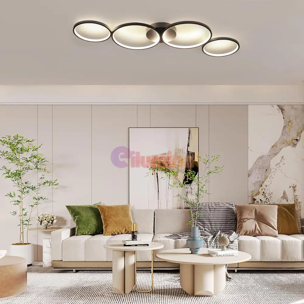 Lustra LED Modern Black 4 Rings Echivalent 600W Telecomanda NEAGRA / 88CM / MINIMALIST DESIGN Lighting Fixtures