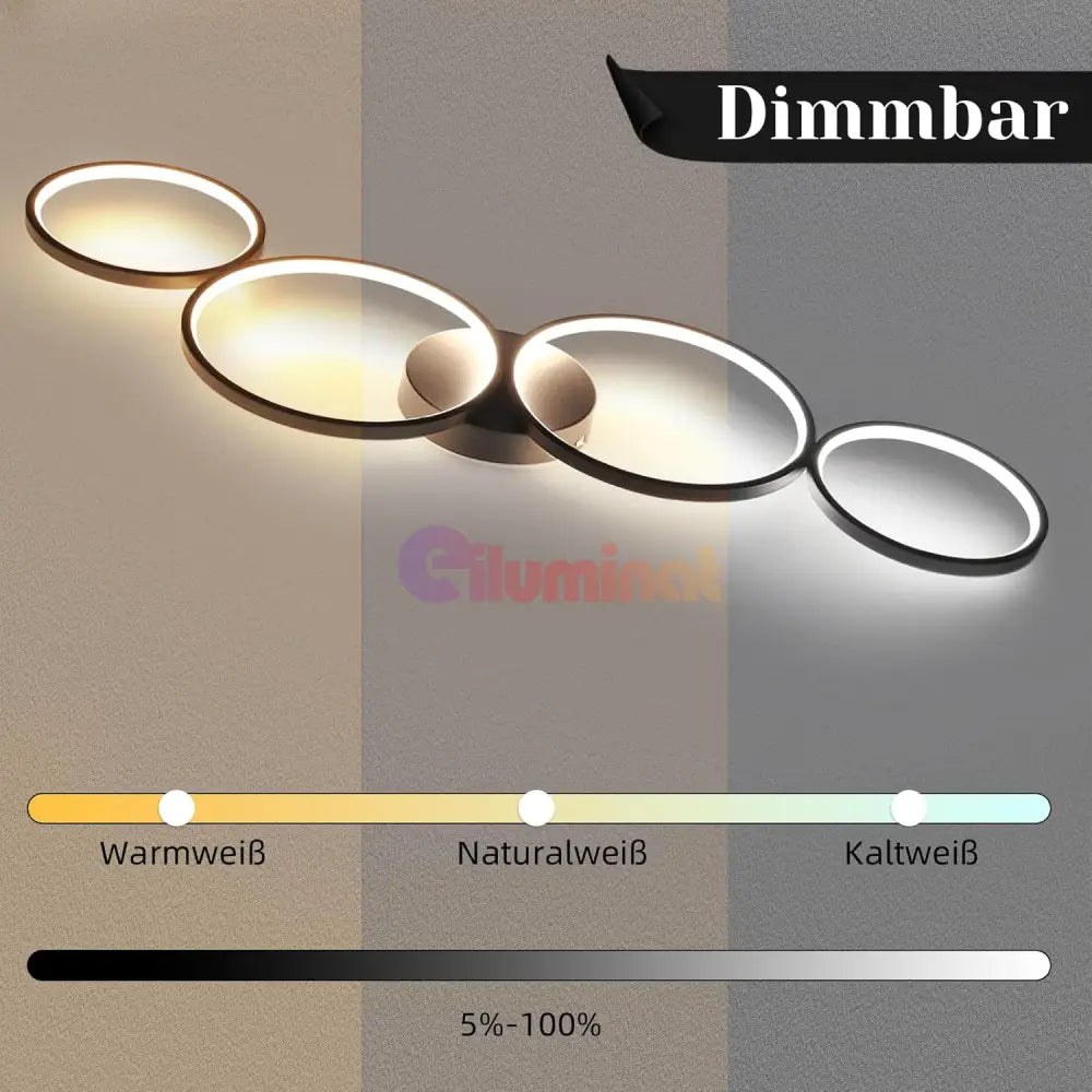 Lustra LED Modern Black 4 Rings Echivalent 600W Telecomanda NEAGRA / 88CM / MINIMALIST DESIGN Lighting Fixtures